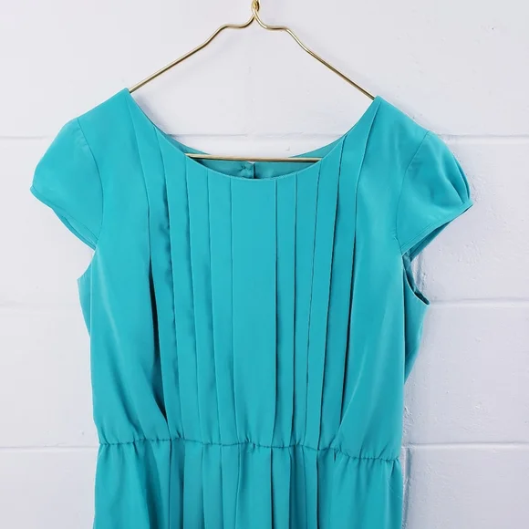 Pleated Turquoise Lime Green Colorblock Dress with Belt RK Originals Size 14 - Picture 4 of 11